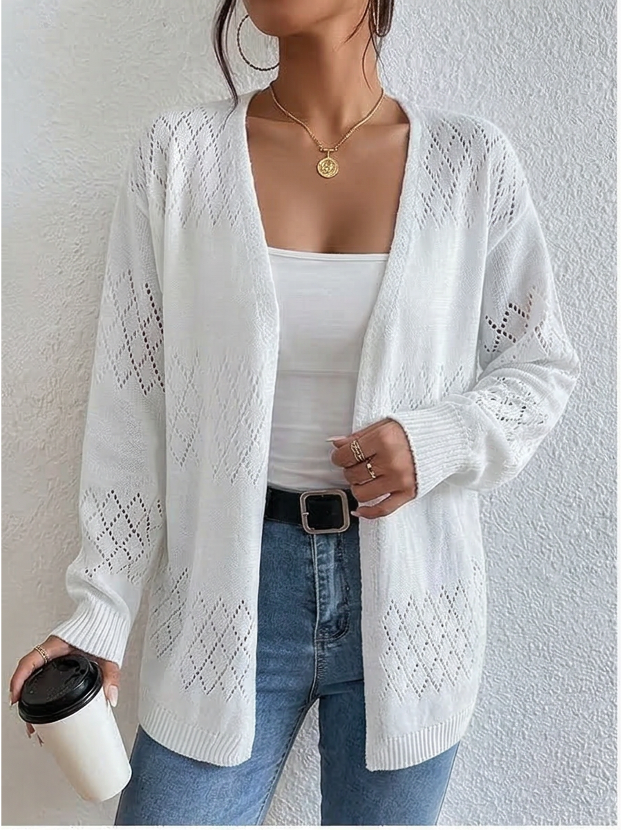 Hollow-out long-sleeve cardigan knit sweater top 1