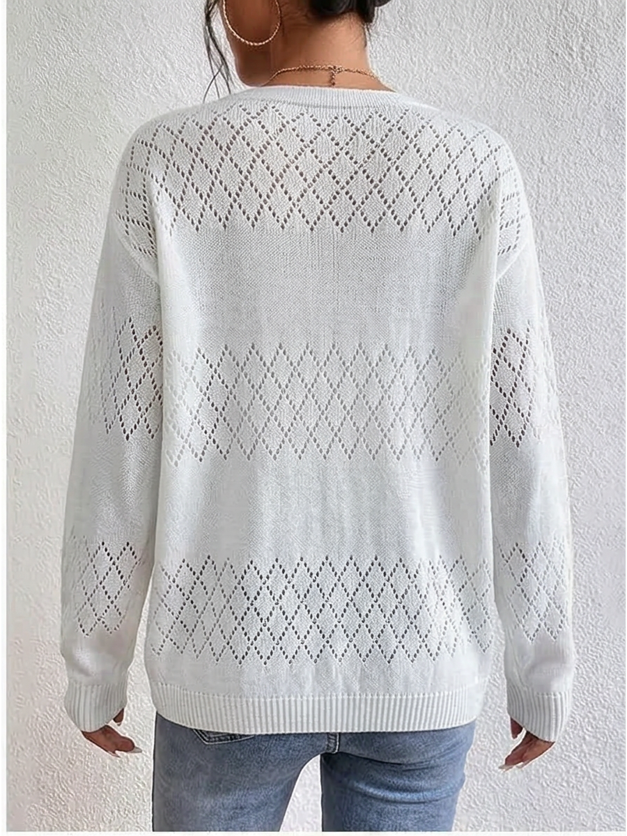 Hollow-out long-sleeve cardigan knit sweater top 3