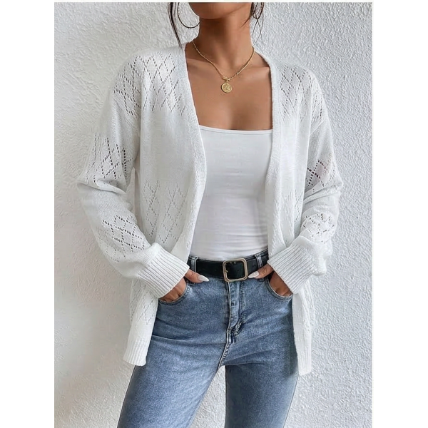 Hollow-out long-sleeve cardigan knit sweater top alternate